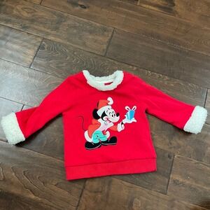 Disney‎ Boys Girls 12-18 Months Mickey Mouse Christmas Shirt Red Furry Cuff